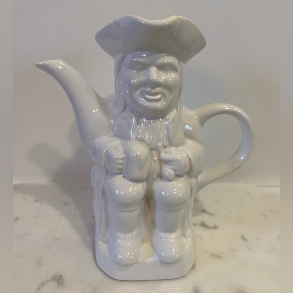 Tony Wood White Minimalist Glazed Ceramic Pottery Toby Jug Tea Pot Jovial Man